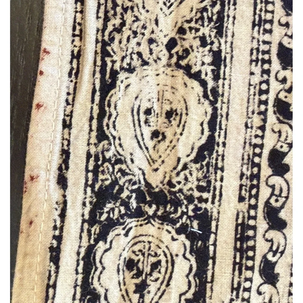 Vintage Indian Block Print Floral Tablecloth Border Black Burgundy Square 44